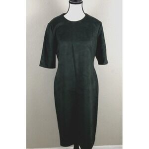Anne Klein Dress Womens Medium Green Faux Suede Short Sleeve Midi Sheath